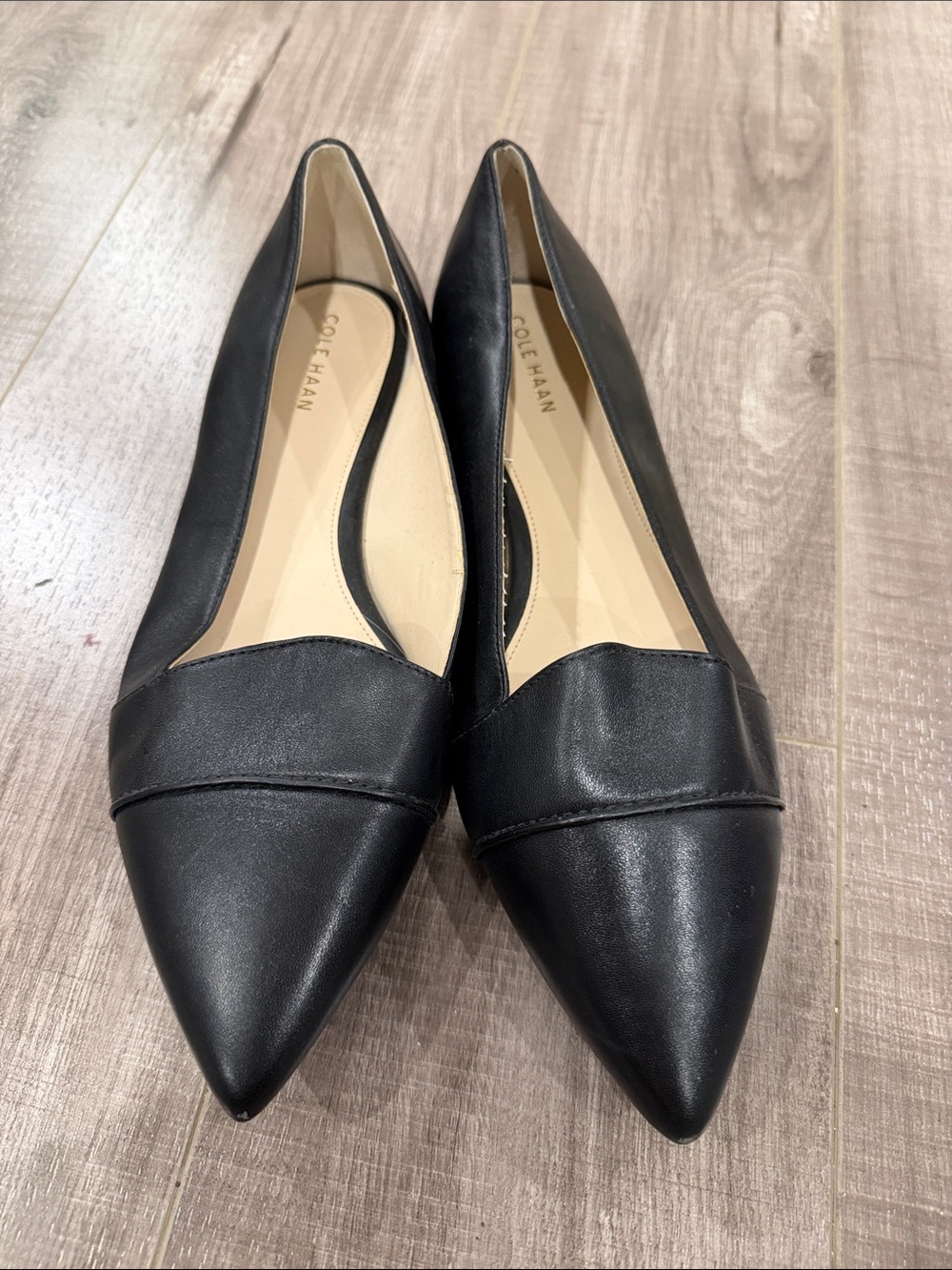 Cole Haan Black Pointed-Toe Leather Flats - NWOB, NWOT